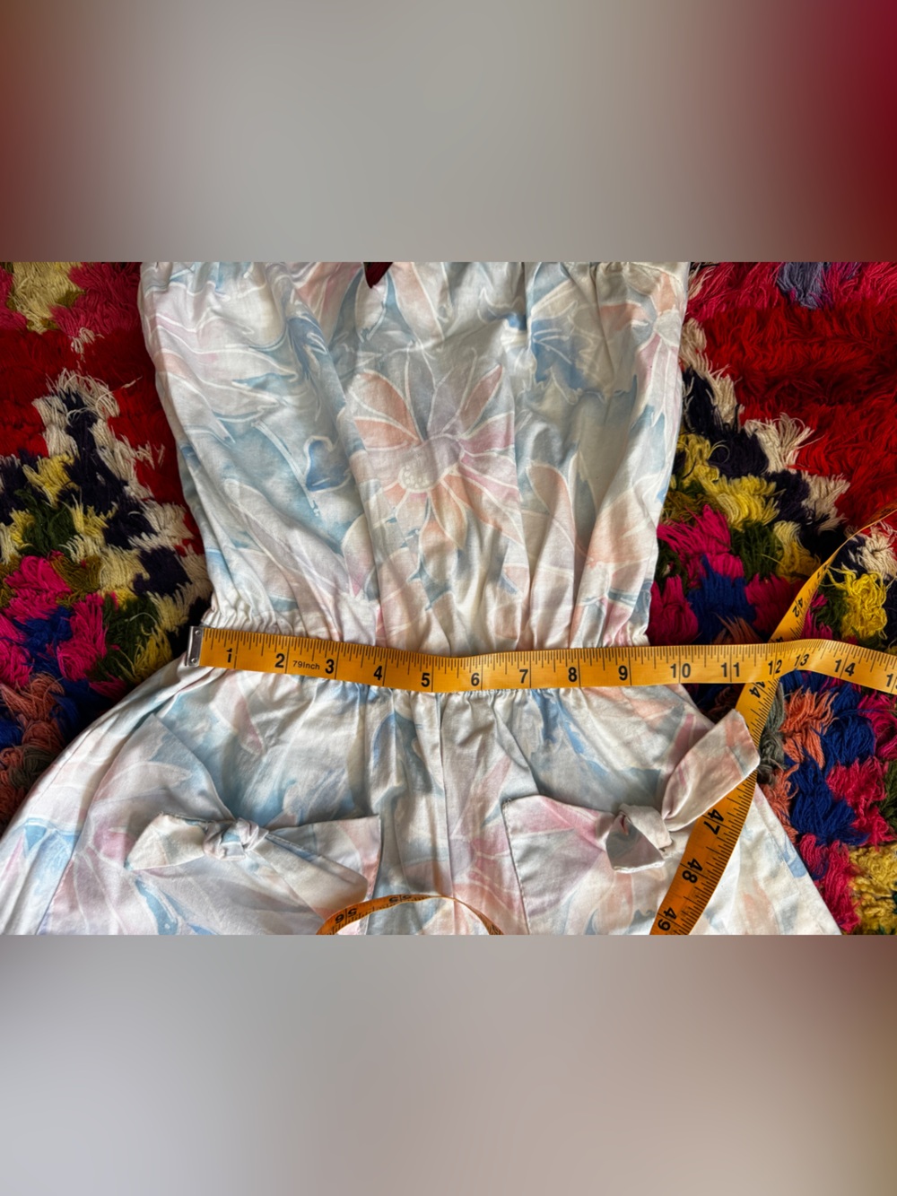 80s Vintage Pastel Floral Strapless Jumpsuit Sz S - Picture 7 of 11